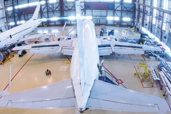 airplane in hangar
